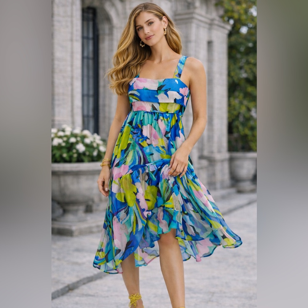 Anthropologie Blue and Yellow Midi Dress